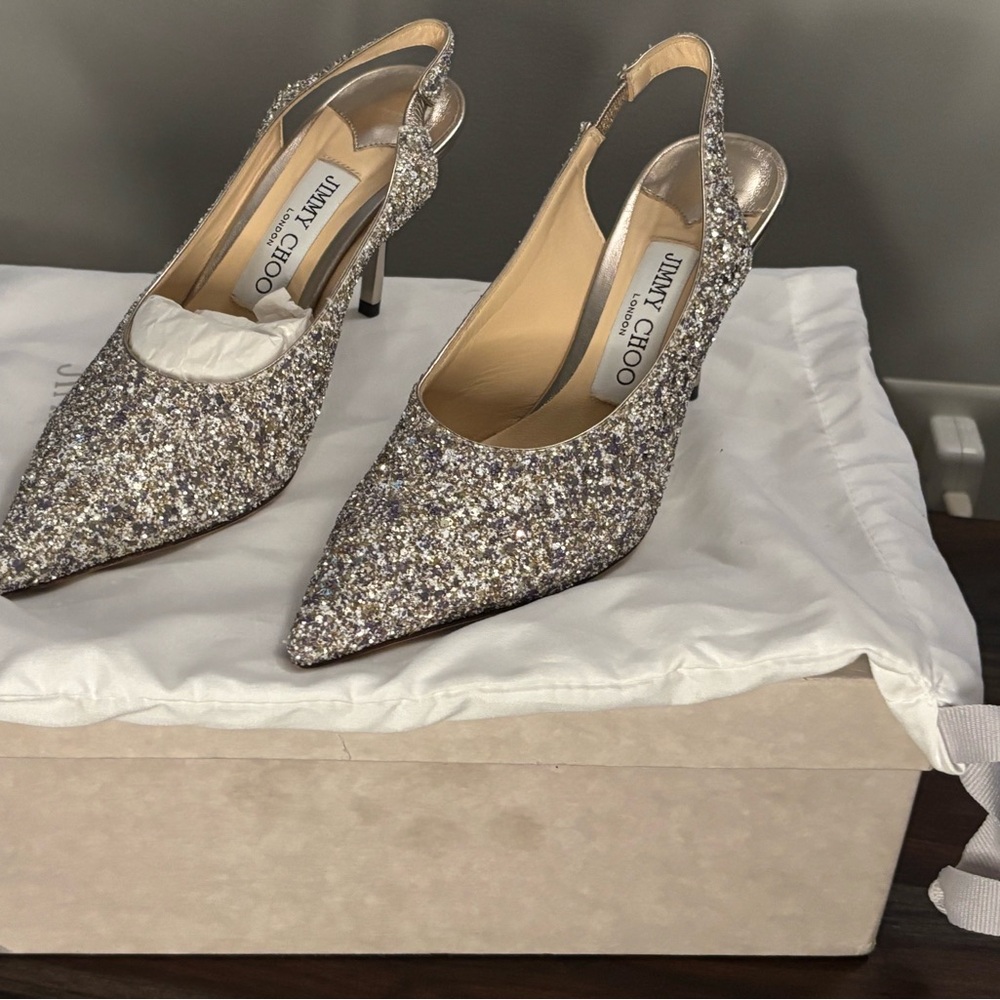Jimmy Choo Glittering Silver Slingback Heels